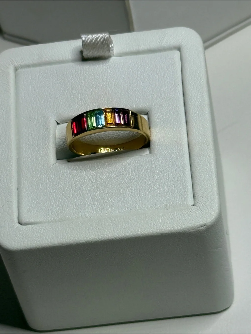 14KT GE Rainbow Baguette Crystal Band Ring Electroplate Multicolored Stack Ring